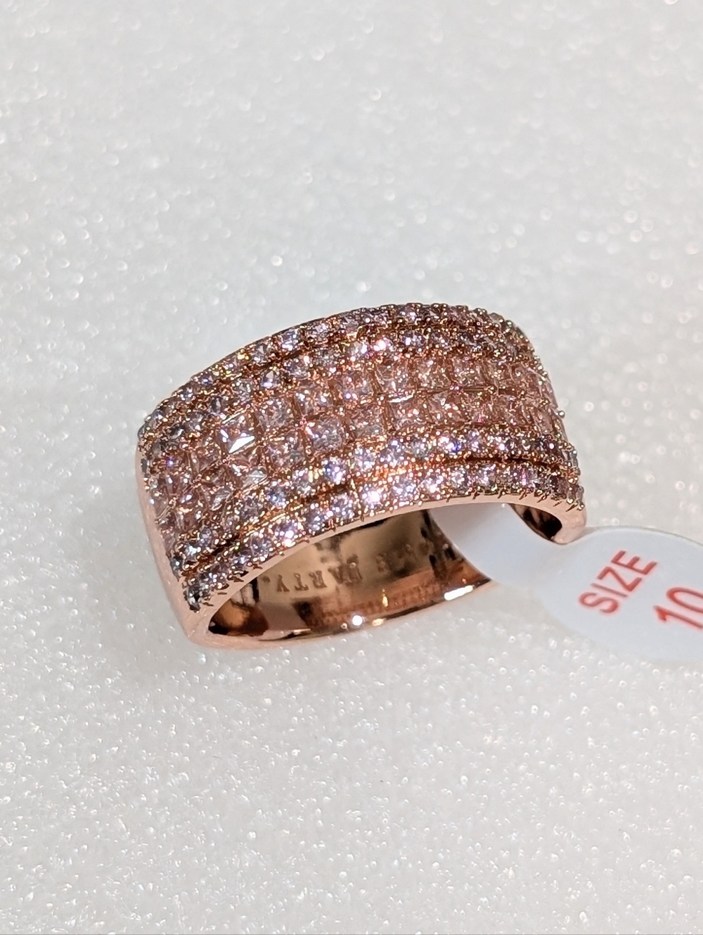 NWT Bomb Party LC Champagne Pink CZ Pave 12mm Band Rose Gold Plated Size 10 Ring
